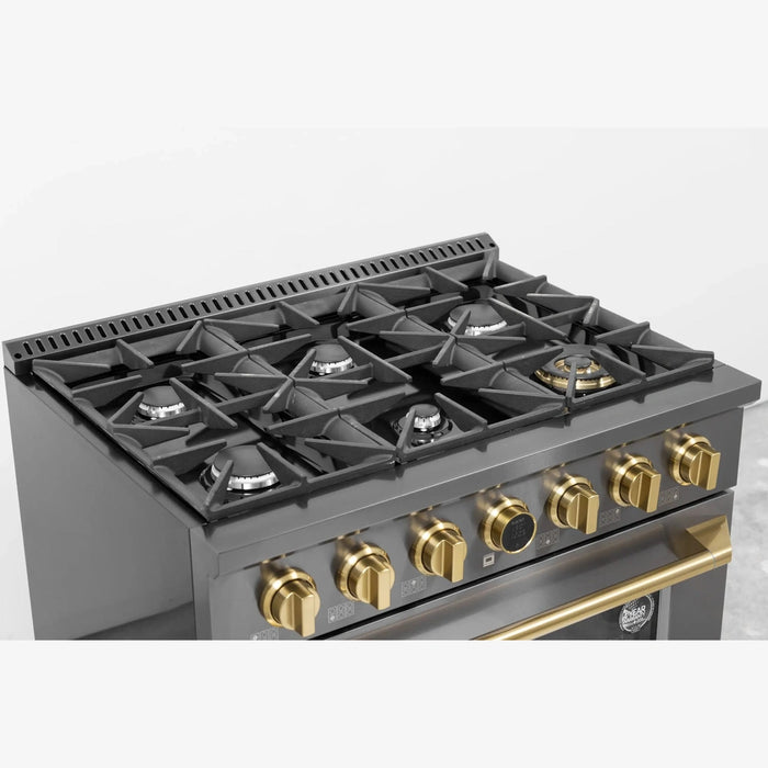 Kucht Horus 36-Inch Dual Fuel Range with 5.2 cu. ft. Electric Oven and 6 Gas Burners in Dark Titanium Stainless Steel with Digital Thermostat (KXD36)
