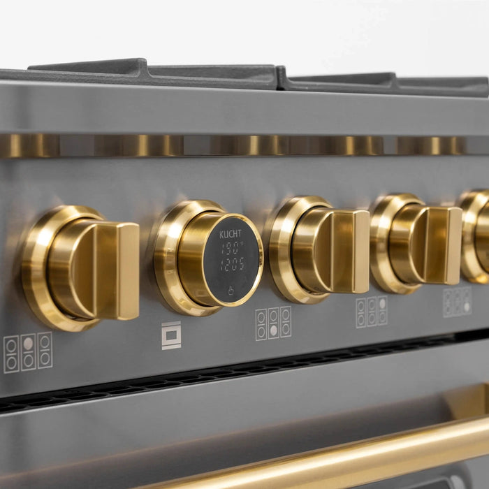 Kucht Horus 36-Inch Dual Fuel Range with 5.2 cu. ft. Electric Oven and 6 Gas Burners in Dark Titanium Stainless Steel with Digital Thermostat (KXD36)