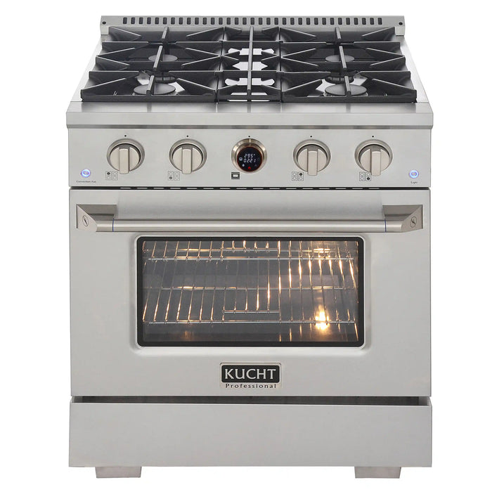 Kucht Horus 30-Inch Dual Fuel Range in Propane Gas with  4.2 cu. ft. Electric Oven & 4 Gas Burners in Stainless Steel with Digital Thermostat (KXP30-SS/LP)