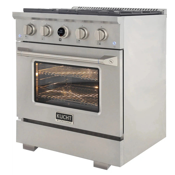 Kucht Horus 30-Inch Dual Fuel Range with 4.2 cu. ft. Electric Oven and 4 Gas Burners in Stainless Steel with Digital Thermostat (KXP30-SS)