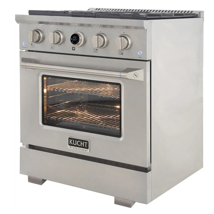 Kucht Horus 30-Inch Dual Fuel Range in Propane Gas with  4.2 cu. ft. Electric Oven & 4 Gas Burners in Stainless Steel with Digital Thermostat (KXP30-SS/LP)