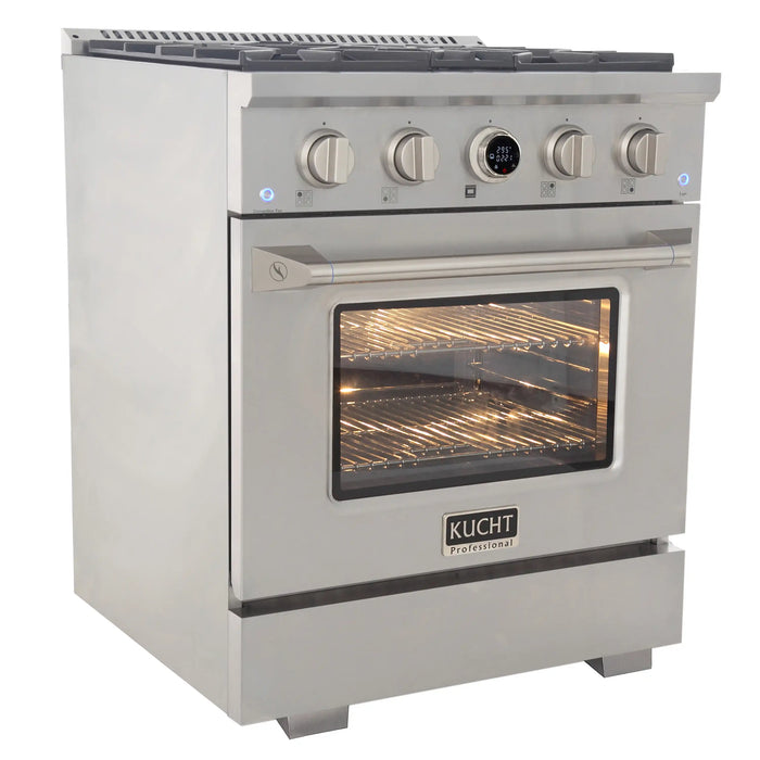 Kucht Horus 30-Inch Dual Fuel Range in Propane Gas with  4.2 cu. ft. Electric Oven & 4 Gas Burners in Stainless Steel with Digital Thermostat (KXP30-SS/LP)