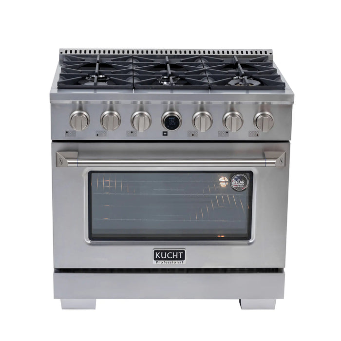 Kucht Horus 36-Inch Dual Fuel Range in Propane Gas with  5.2 cu. ft. Electric Oven & 6 Gas Burners in Stainless Steel with Digital Thermostat (KXP36-SS/LP)