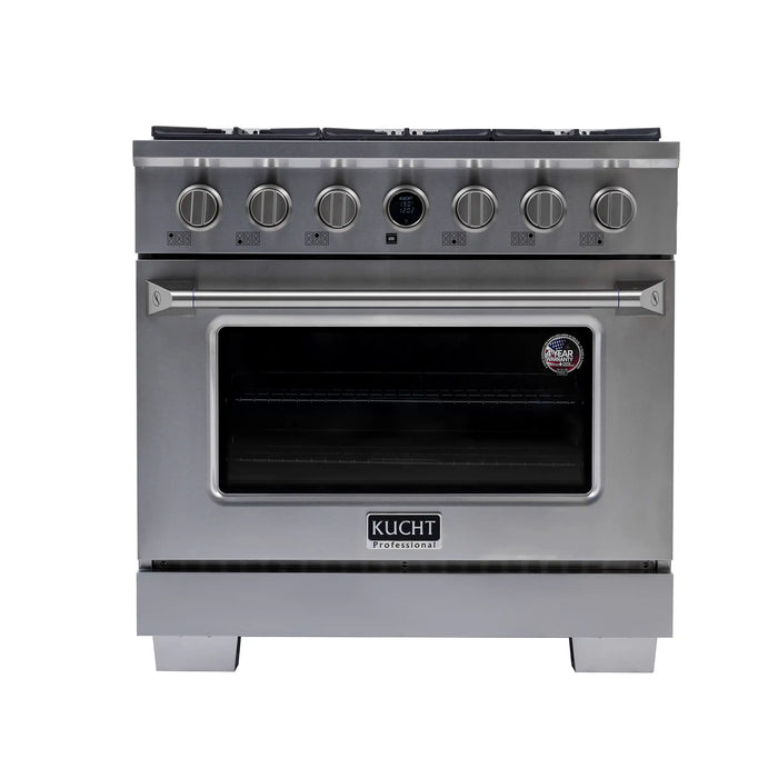 Kucht Horus 36-Inch Dual Fuel Range in Propane Gas with  5.2 cu. ft. Electric Oven & 6 Gas Burners in Stainless Steel with Digital Thermostat (KXP36-SS/LP)