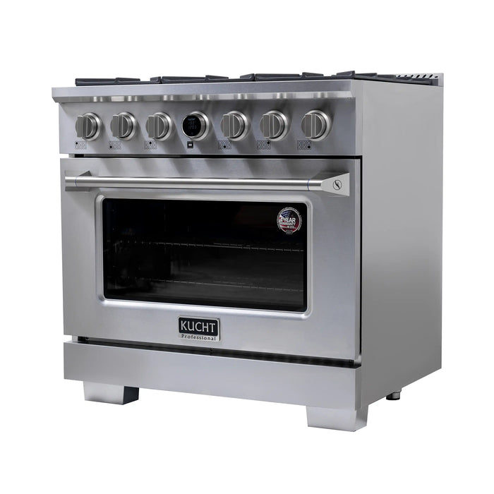 Kucht Horus 36-Inch Dual Fuel Range in Propane Gas with  5.2 cu. ft. Electric Oven & 6 Gas Burners in Stainless Steel with Digital Thermostat (KXP36-SS/LP)