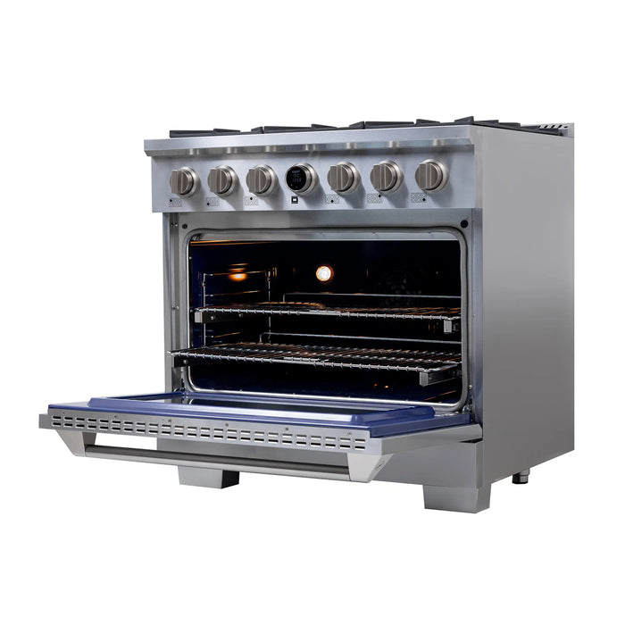 Kucht Horus 36-Inch Dual Fuel Range in Propane Gas with  5.2 cu. ft. Electric Oven & 6 Gas Burners in Stainless Steel with Digital Thermostat (KXP36-SS/LP)