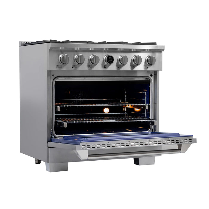 Kucht Horus 36-Inch Dual Fuel Range in Propane Gas with  5.2 cu. ft. Electric Oven & 6 Gas Burners in Stainless Steel with Digital Thermostat (KXP36-SS/LP)