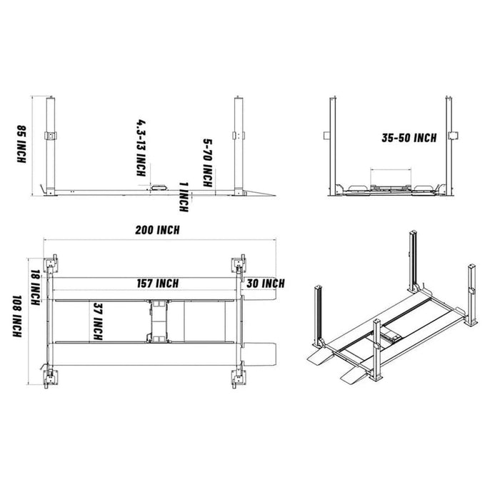 Katool 8,500lbs Heavy Duty 4 Post Lift | KT-4H850