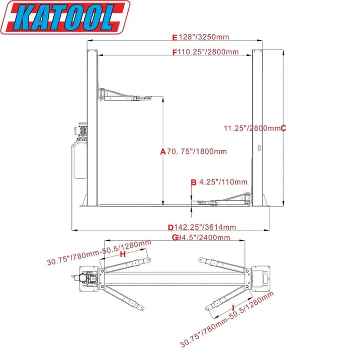 Katool Two Post Vehicle Lift 10,000lbs | KT-H105