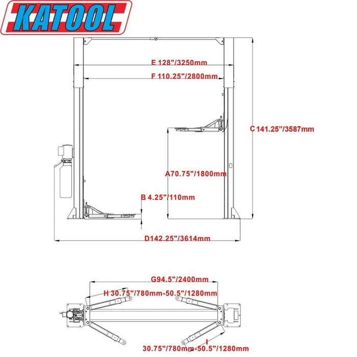 Katool Two Post Clear-floor Vehicle Lift 11,000lbs | KT-M110