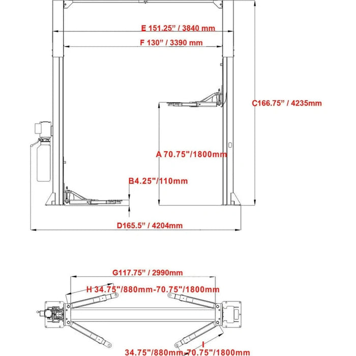 Katool Two Post Clear-floor Vehicle Lift 12,000lbs | KT-M120