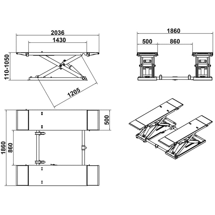 Katool 8000lbs Mid Rise Scissor Lift | KT-X80