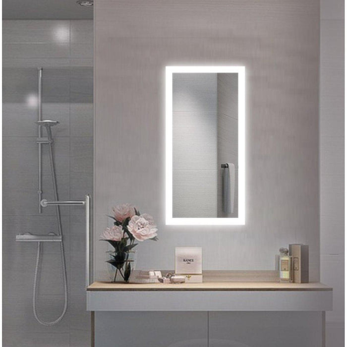 Krugg Reflections Bijou 15" x 30" Small Rectangular Wall-Mounted 5000K LED Bathroom Vanity Mirror With Built-in Defogger and Dimmer