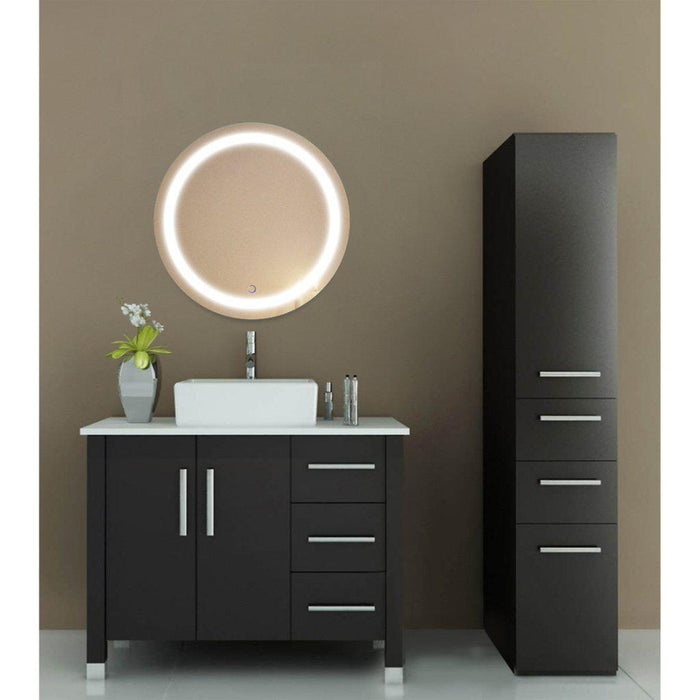 Krugg Reflections Icon 24" x 24" 5000K Round Wall-Mounted Illuminated Silver Backed LED Mirror With Built-in Defogger and Touch Sensor On/Off Built-in Dimmer