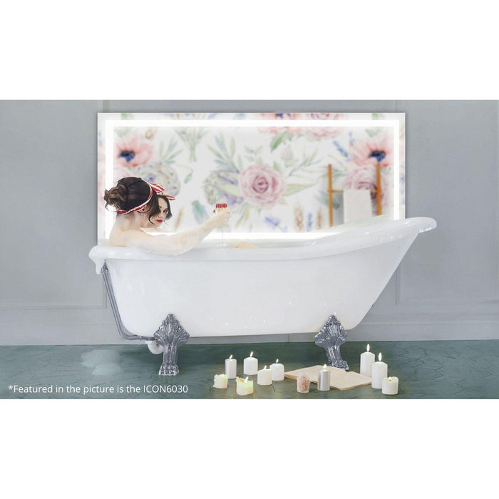 Krugg Reflections Icon 24" x 24" 5000K Square Wall-Mounted Illuminated Silver Backed LED Mirror With Built-in Defogger and Touch Sensor On/Off Built-in Dimmer