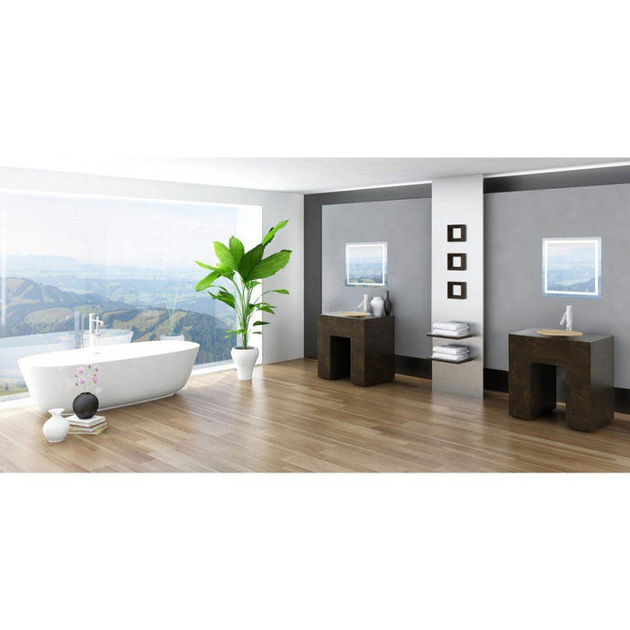 Krugg Reflections Icon 24" x 24" 5000K Square Wall-Mounted Illuminated Silver Backed LED Mirror With Built-in Defogger and Touch Sensor On/Off Built-in Dimmer