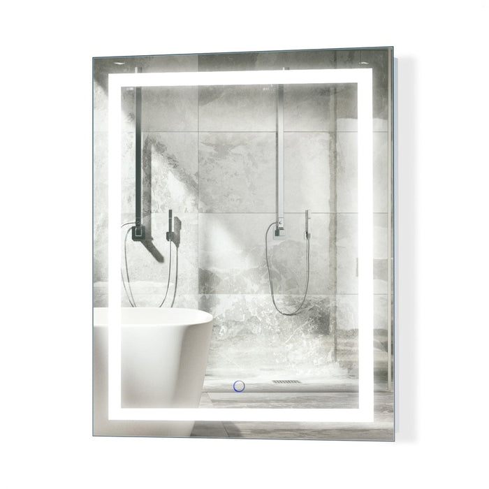 Krugg Reflections Icon 24" x 30" 5000K Rectangular Wall-Mounted Illuminated Silver Backed LED Mirror With Built-in Defogger and Touch Sensor On/Off Built-in Dimmer