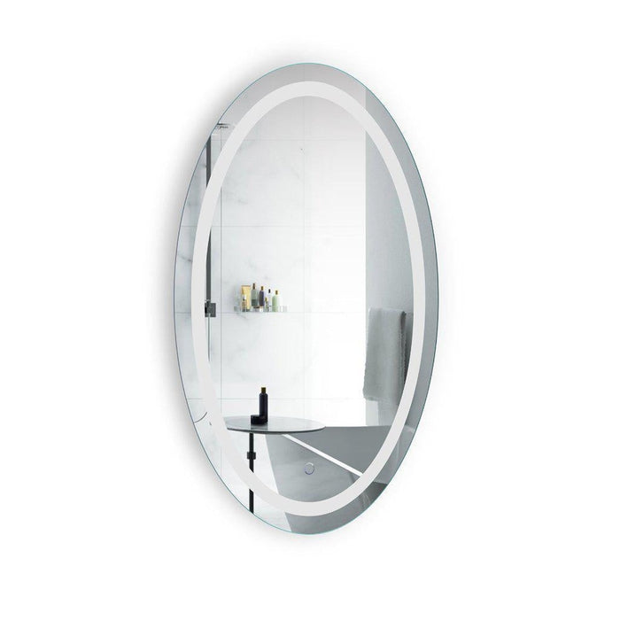 Krugg Reflections Icon 24” x 42” 5000K Oval Wall-Mounted Illuminated Silver Backed LED  Mirror With Built-in Defogger and Touch Sensor On/Off Built-in Dimmer
