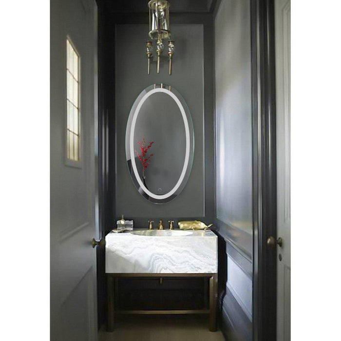 Krugg Reflections Icon 24” x 42” 5000K Oval Wall-Mounted Illuminated Silver Backed LED  Mirror With Built-in Defogger and Touch Sensor On/Off Built-in Dimmer