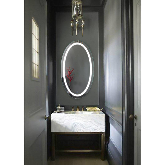 Krugg Reflections Icon 24” x 42” 5000K Oval Wall-Mounted Illuminated Silver Backed LED  Mirror With Built-in Defogger and Touch Sensor On/Off Built-in Dimmer