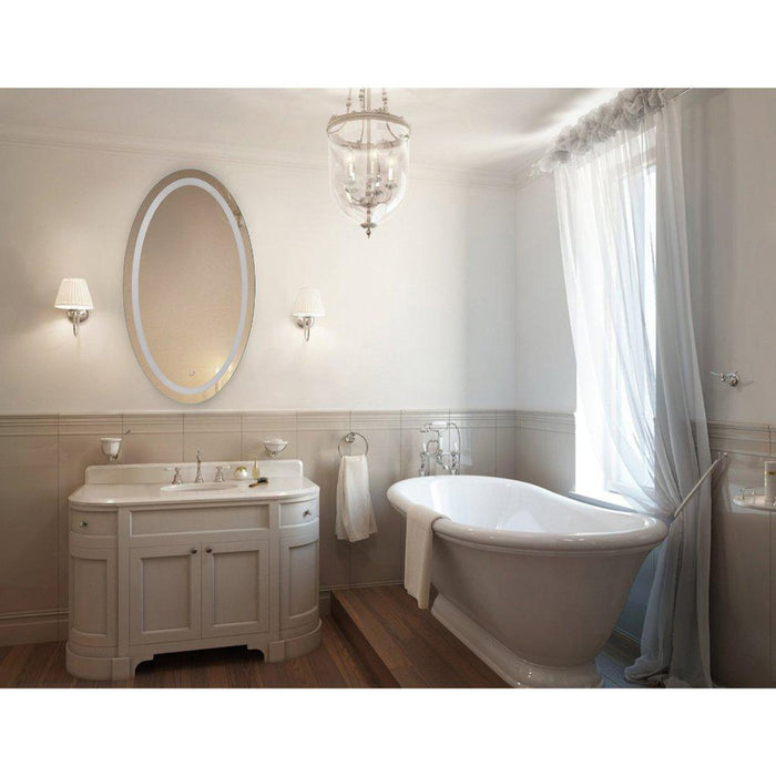 Krugg Reflections Icon 24” x 42” 5000K Oval Wall-Mounted Illuminated Silver Backed LED  Mirror With Built-in Defogger and Touch Sensor On/Off Built-in Dimmer