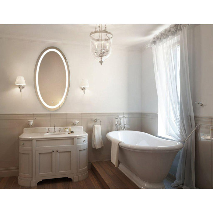 Krugg Reflections Icon 24” x 42” 5000K Oval Wall-Mounted Illuminated Silver Backed LED  Mirror With Built-in Defogger and Touch Sensor On/Off Built-in Dimmer