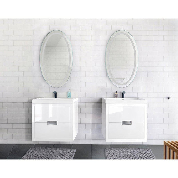 Krugg Reflections Icon 24” x 42” 5000K Oval Wall-Mounted Illuminated Silver Backed LED  Mirror With Built-in Defogger and Touch Sensor On/Off Built-in Dimmer