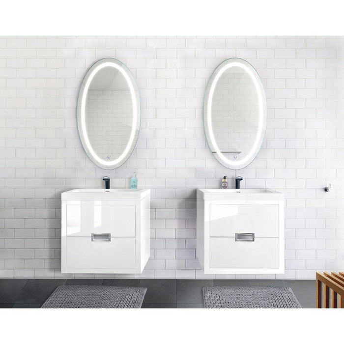 Krugg Reflections Icon 24” x 42” 5000K Oval Wall-Mounted Illuminated Silver Backed LED  Mirror With Built-in Defogger and Touch Sensor On/Off Built-in Dimmer