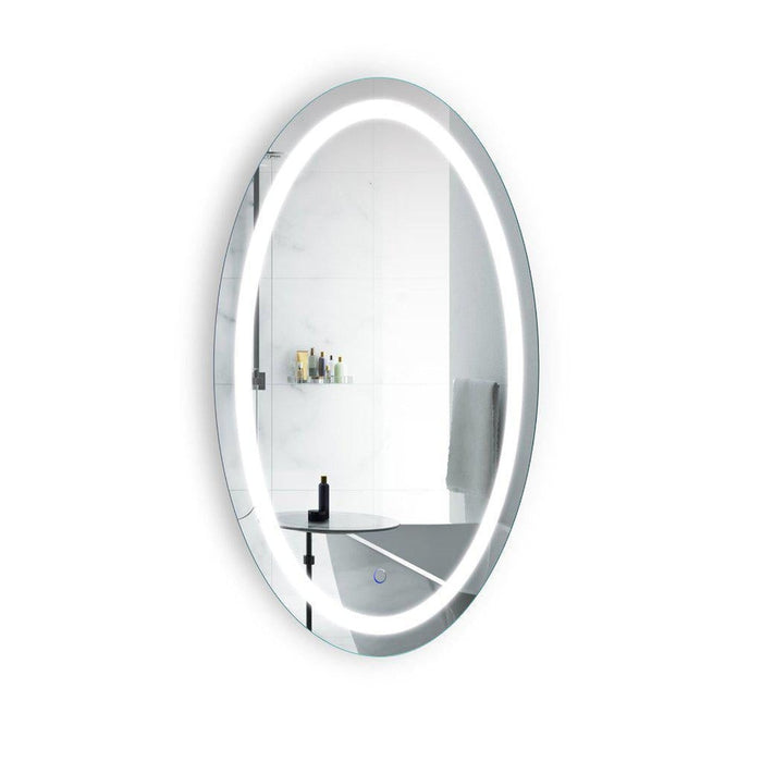 Krugg Reflections Icon 24” x 42” 5000K Oval Wall-Mounted Illuminated Silver Backed LED  Mirror With Built-in Defogger and Touch Sensor On/Off Built-in Dimmer