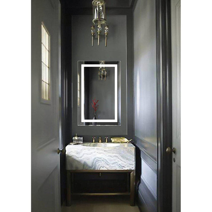 Krugg Reflections Icon 36" x 24" 5000K Rectangular Wall-Mounted Illuminated Silver Backed LED Mirror With Built-in Defogger and Touch Sensor On/Off Built-in Dimmer