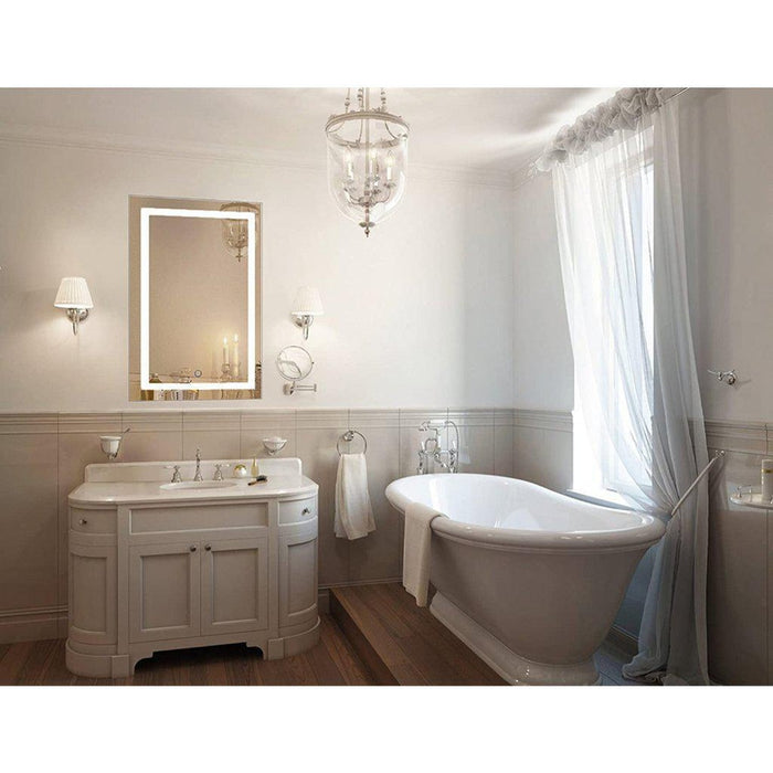 Krugg Reflections Icon 36" x 24" 5000K Rectangular Wall-Mounted Illuminated Silver Backed LED Mirror With Built-in Defogger and Touch Sensor On/Off Built-in Dimmer