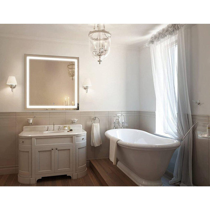 Krugg Reflections Icon 36" x 36" 5000K Square Wall-Mounted Illuminated Silver Backed LED Mirror With Built-in Defogger and Touch Sensor On/Off Built-in Dimmer