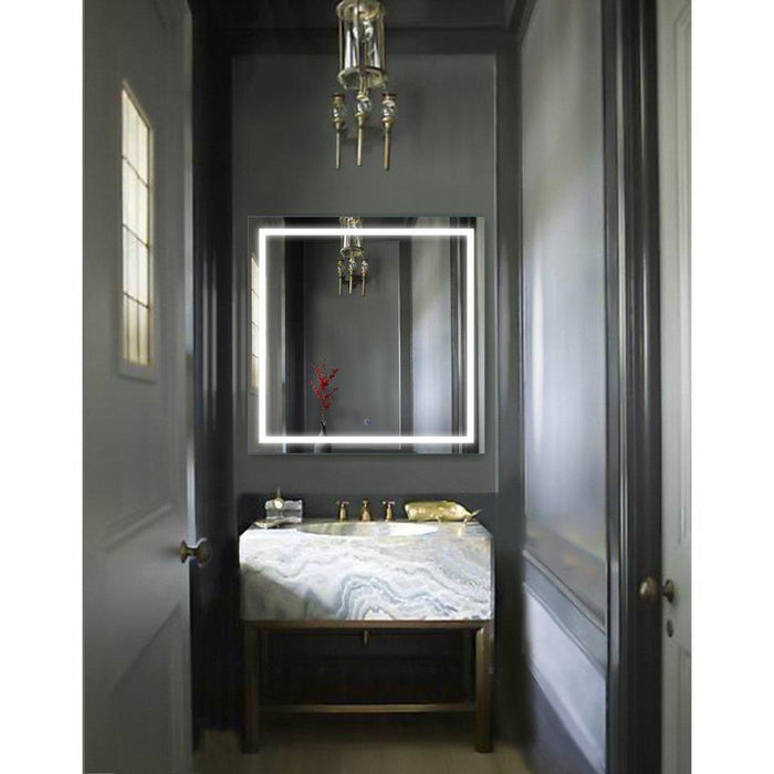 Krugg Reflections Icon 36" x 36" 5000K Square Wall-Mounted Illuminated Silver Backed LED Mirror With Built-in Defogger and Touch Sensor On/Off Built-in Dimmer