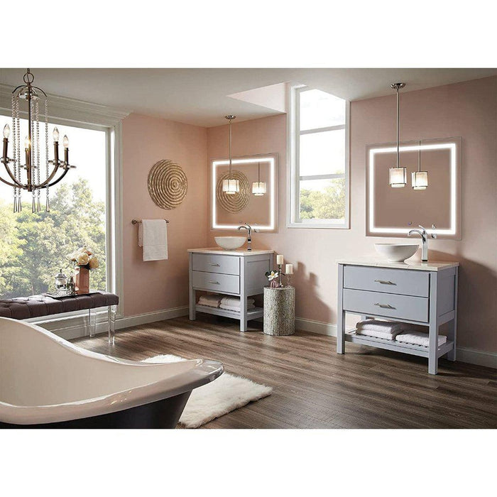 Krugg Reflections Icon 36" x 36" 5000K Square Wall-Mounted Illuminated Silver Backed LED Mirror With Built-in Defogger and Touch Sensor On/Off Built-in Dimmer