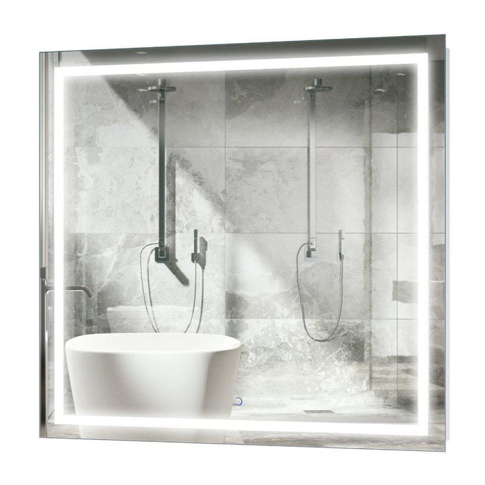 Krugg Reflections Icon 42” x 42” 5000K Square Wall-Mounted Illuminated Silver Backed LED  Mirror With Built-in Defogger and Touch Sensor On/Off Built-in Dimmer