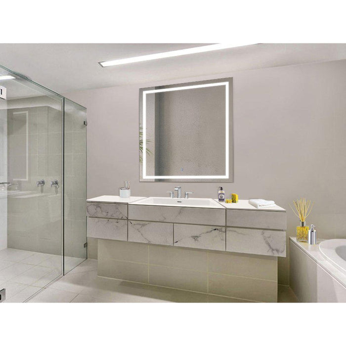 Krugg Reflections Icon 42” x 42” 5000K Square Wall-Mounted Illuminated Silver Backed LED  Mirror With Built-in Defogger and Touch Sensor On/Off Built-in Dimmer