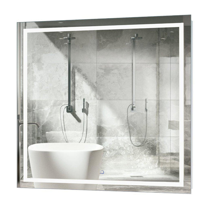 Krugg Reflections Icon 42” x 42” 5000K Square Wall-Mounted Illuminated Silver Backed LED  Mirror With Built-in Defogger and Touch Sensor On/Off Built-in Dimmer