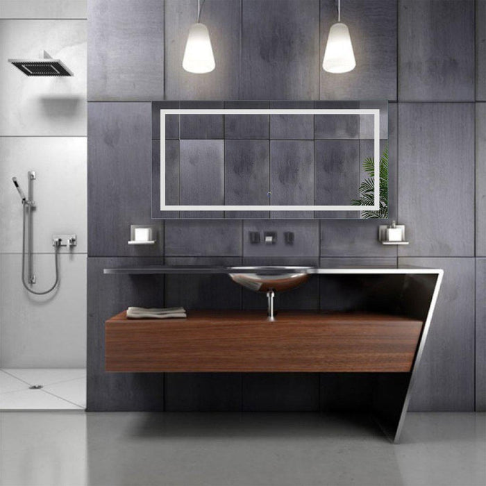 Krugg Reflections Icon 48” x 24” 5000K Rectangular Wall-Mounted Illuminated Silver Backed LED Mirror With Built-in Defogger and Touch Sensor On/Off Built-in Dimmer