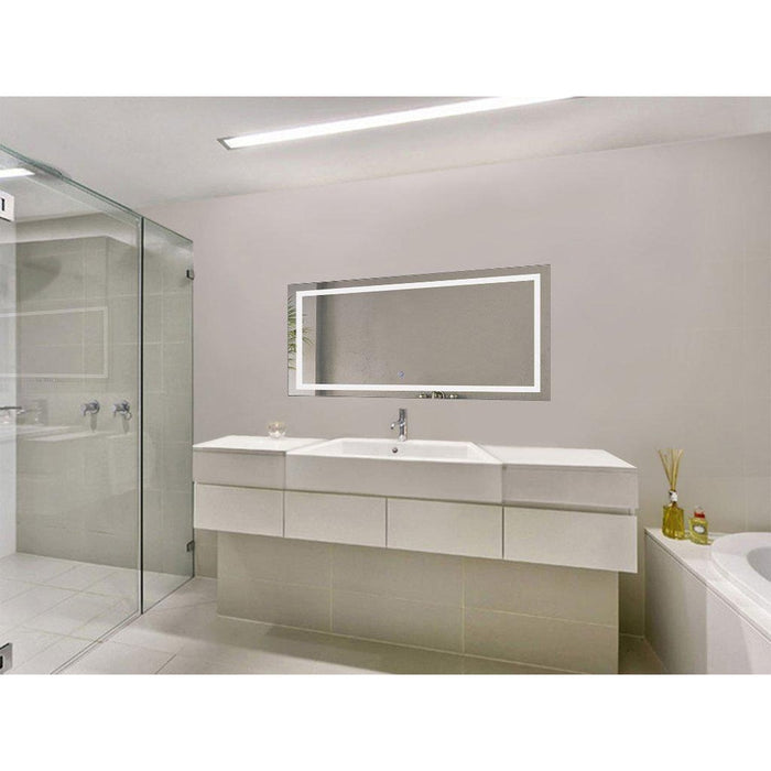 Krugg Reflections Icon 48” x 24” 5000K Rectangular Wall-Mounted Illuminated Silver Backed LED Mirror With Built-in Defogger and Touch Sensor On/Off Built-in Dimmer