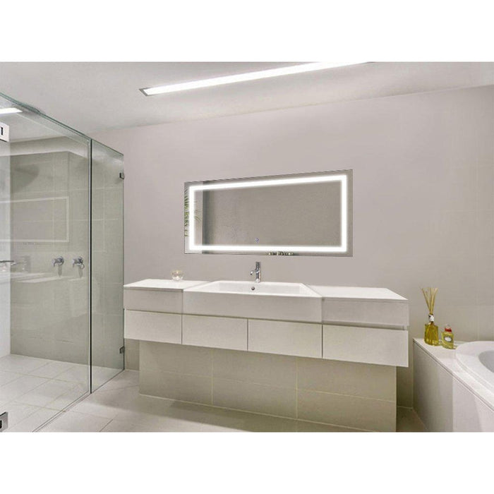 Krugg Reflections Icon 48” x 24” 5000K Rectangular Wall-Mounted Illuminated Silver Backed LED Mirror With Built-in Defogger and Touch Sensor On/Off Built-in Dimmer