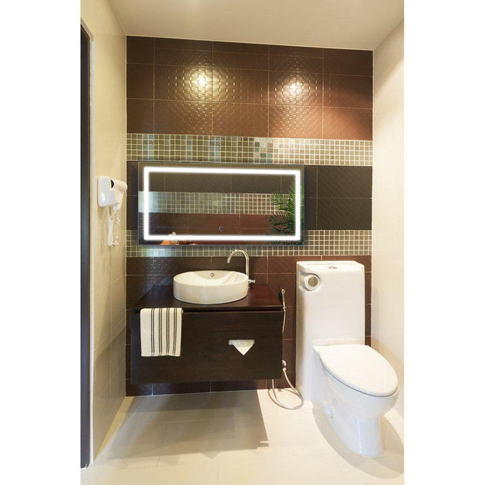 Krugg Reflections Icon 48” x 24” 5000K Rectangular Wall-Mounted Illuminated Silver Backed LED Mirror With Built-in Defogger and Touch Sensor On/Off Built-in Dimmer