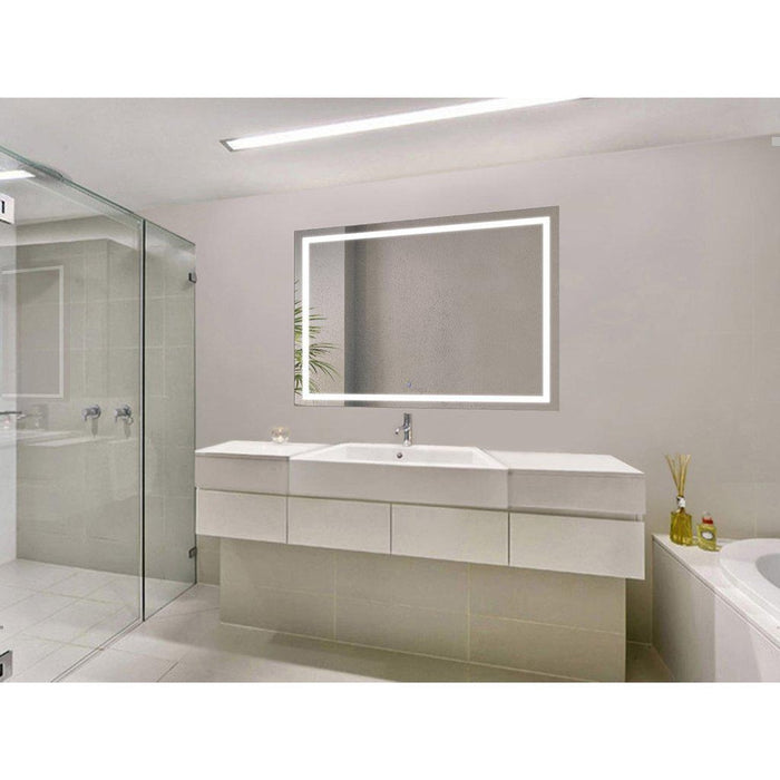 Krugg Reflections Icon 48” x 36” 5000K Rectangular Wall-Mounted Illuminated Silver Backed LED  Mirror With Built-in Defogger and Touch Sensor On/Off Built-in Dimmer