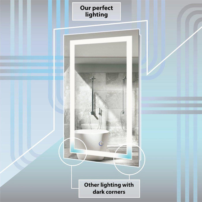 Krugg Reflections Icon 48” x 36” 5000K Rectangular Wall-Mounted Illuminated Silver Backed LED  Mirror With Built-in Defogger and Touch Sensor On/Off Built-in Dimmer