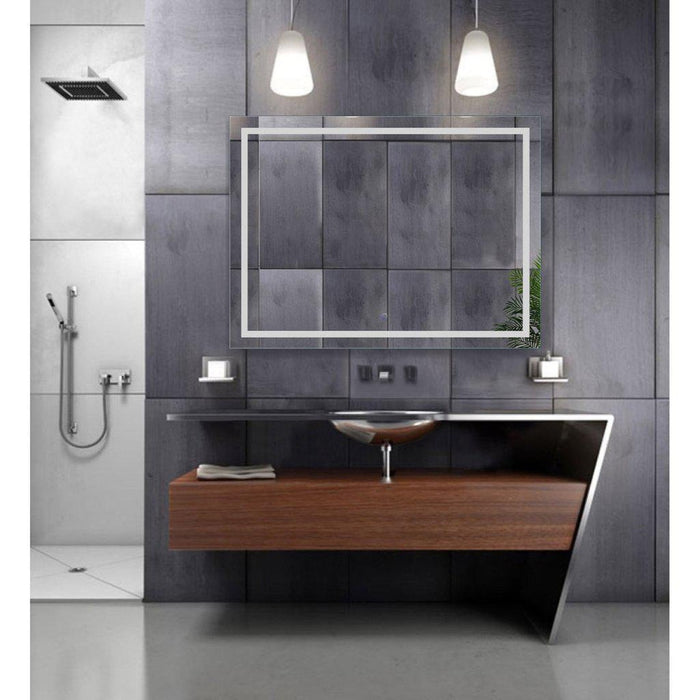 Krugg Reflections Icon 48” x 36” 5000K Rectangular Wall-Mounted Illuminated Silver Backed LED  Mirror With Built-in Defogger and Touch Sensor On/Off Built-in Dimmer
