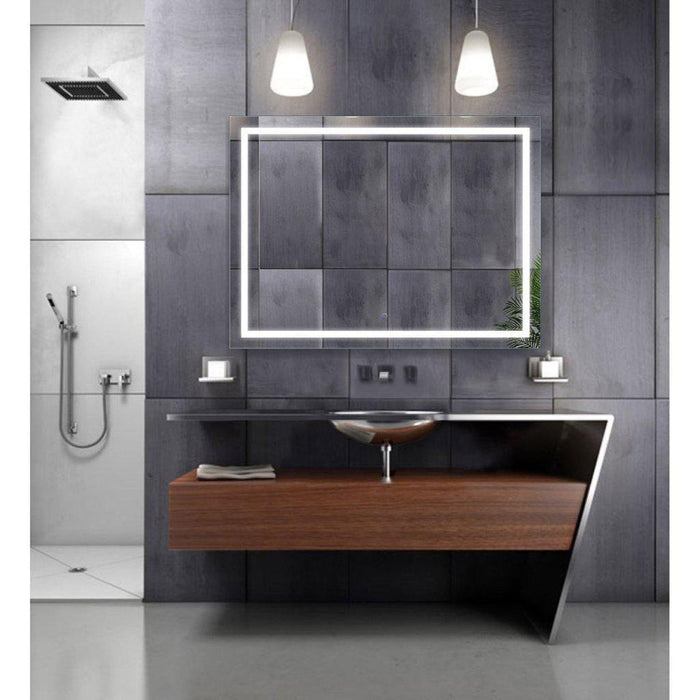 Krugg Reflections Icon 48” x 36” 5000K Rectangular Wall-Mounted Illuminated Silver Backed LED  Mirror With Built-in Defogger and Touch Sensor On/Off Built-in Dimmer