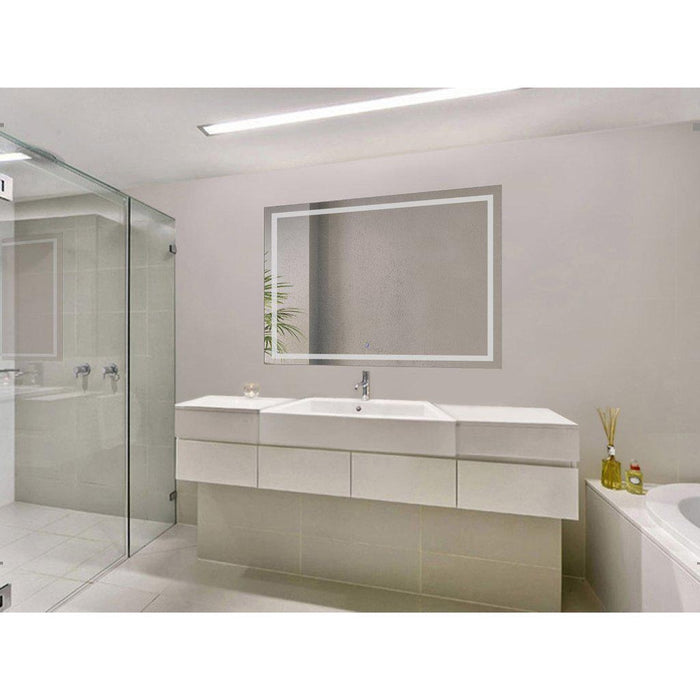 Krugg Reflections Icon 48” x 36” 5000K Rectangular Wall-Mounted Illuminated Silver Backed LED  Mirror With Built-in Defogger and Touch Sensor On/Off Built-in Dimmer