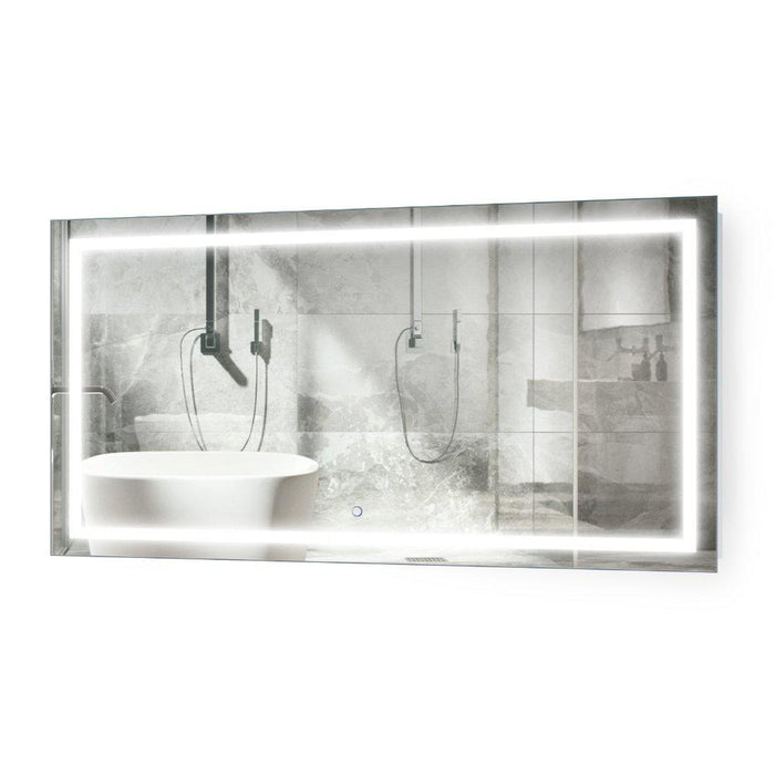 Krugg Reflections Icon 54" x 24" 5000K Rectangular Wall-Mounted Illuminated Silver Backed LED Mirror With Built-in Defogger and Touch Sensor On/Off Built-in Dimmer