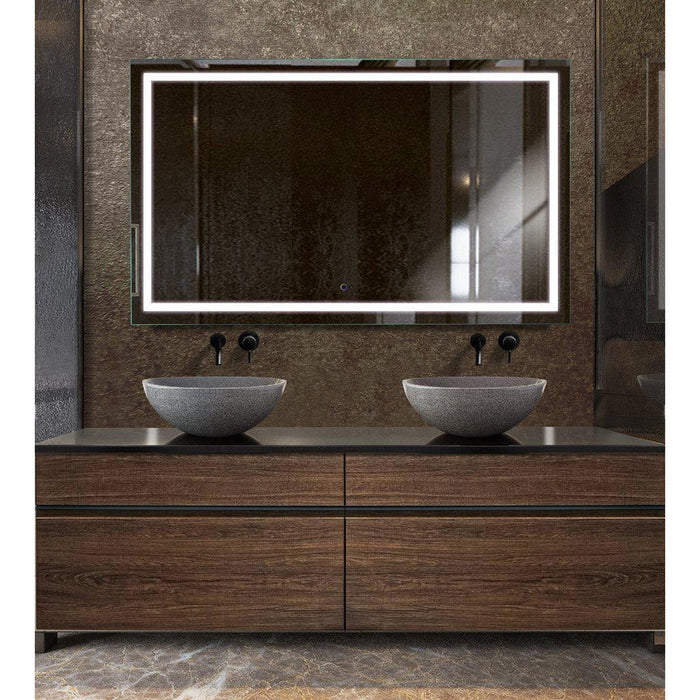 Krugg Reflections Icon 60” x 36” 5000K Rectangular Wall-Mounted Illuminated Silver Backed LED  Mirror With Built-in Defogger and Touch Sensor On/Off Built-in Dimmer