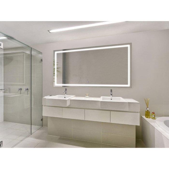 Krugg Reflections Icon 66” x 36” 5000K Rectangular Wall-Mounted Illuminated Silver Backed LED Mirror With Built-in Defogger and Touch Sensor On/Off Built-in Dimmer