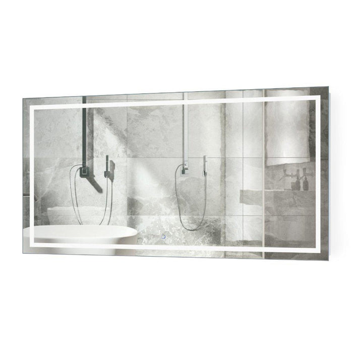 Krugg Reflections Icon 66” x 36” 5000K Rectangular Wall-Mounted Illuminated Silver Backed LED Mirror With Built-in Defogger and Touch Sensor On/Off Built-in Dimmer